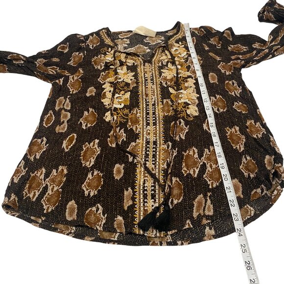 Savanna Jane Brown Snakeskin Floral Embroidered Bohemian Blouse Size S - Picture 9 of 9